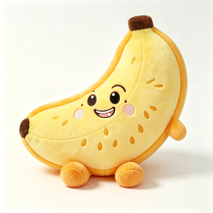 Mochila de Peluche de Plátano Personalizada, Sombrero de Pescador Rosa, Diseño de Brazos y Piernas de Plátano, Relleno de Algodón PP Suave, Peluche Amarillo, Juguete Unisex para Halloween - Product Image 1