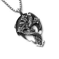 Pendentif Dragon Enroulé Vintage en Acier Inoxydable Anti-ternissement Unisexe, Accessoires de Pull Style Urbain, Vente en Gros