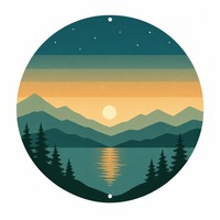Plaque décorative ronde en métal, art mural en métal avec motif montagne, lac et coucher de soleil, 8 pouces (20 cm), impression UV pour chambre à coucher