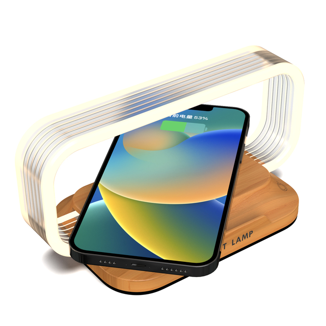 Fast Charging Station for Bedside Desk Wooden Rechargeable Wireless Charger with LED Night Lamp Phone Holder