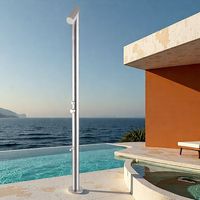 Ensemble colonne et douchette de pluie circulaire moderne en acier inoxydable brossé pour extérieur, idéal pour la plage