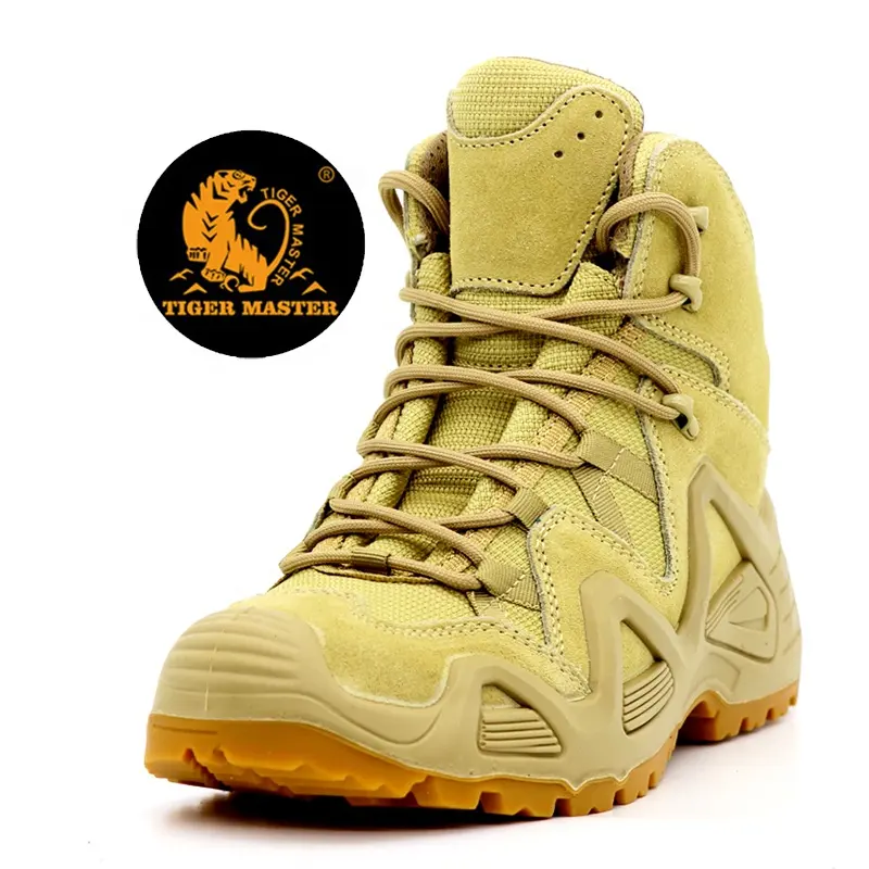 Oil slip resistant rubber sole cow suede leather lightweight non safety fashionable men outdoor hiking jungle boots