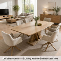 Table à manger moderne sur mesure avec plateau en MDF et pieds en bois massif, forme rectangulaire arrondie, pour la décoration de café et d'hôtel