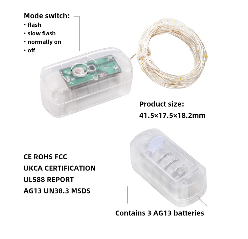 Nostalgic Fairy String Lights - Green Lantern Optoelectronic - 10/20 LEDs Battery Xmas Copper Wire L