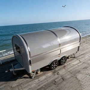 Chariot de restauration mobile incurvé argenté mat avec toit fermé pour la vente de snacks et de boissons en bord de mer sur les passerelles - Product Image 2