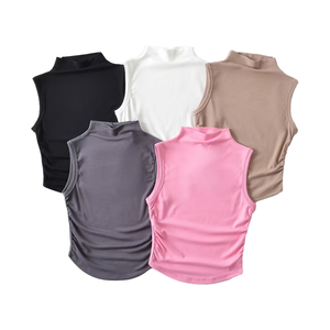 Women 2024 Summer Breathable Halter Neck <b>Sleeveless</b> Short Tank <b>Tops</b> Vintage Casual Sexy & Club - Product Image 1