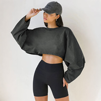 Sweat-shirt décontracté pour femme à manches longues, coupe ample, avec logo personnalisé imprimé, couleur unie, qualité supérieure, style crop top oversize