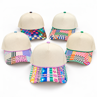 Casquette de baseball 5 panneaux en coton, vente en gros, patchwork coloré, bordure en corde, snapback, esthétique vintage, prête à l'emploi pour l'extérieur