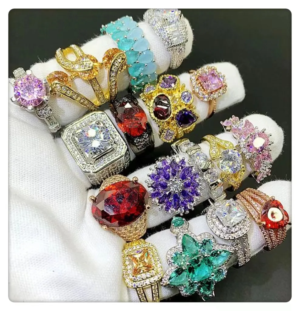New Product Fashion Finger Wholesale Jewelry 925 Sterling Silver Ring Sets Cubic Zirconia Gemstone Ring for Women