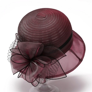 Chapeaux élégants de haute qualité pour femmes, pour occasions formelles, avec grand nœud <span class=keywords><strong>en</strong></span> maille fleurie, large bord, pour église, mariage, Kentucky Derby - Product Image 1