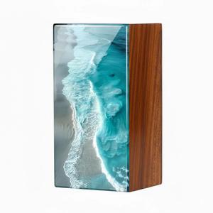 Urne funéraire rectangulaire en époxy et bois, surface polie, pour crémation, vente en gros - Product Image 5