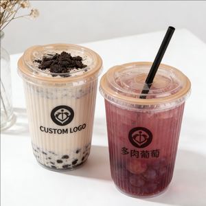 Gobelets à thé au lait Boba en plastique transparent avec logo personnalisé, 9 oz et 12 oz, avec paille - Product Image 5