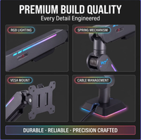 Bras de moniteur RGB pour bureau à domicile, bras simple à ressort, support de bureau réglable en hauteur pour moniteur de 17 à 32 pouces