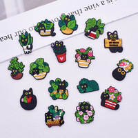 HY Wholesale Breloques pour chaussures en caoutchouc souple PVC, motifs mignons feuille verte, cactus, fleur, chat noir en pot, accessoires de décoration et de bricolage