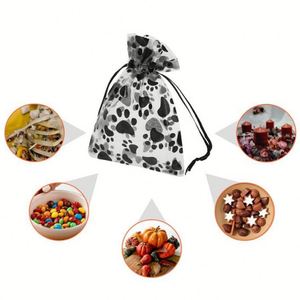 Sacs en organza à motif de pattes de chien noir mignonnes, 13x18cm, pochettes réutilisables à cordon pour bonbons, bijoux, cadeaux de fête pour animaux de compagnie - Product Image 6