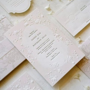 Juego de Invitaciones de Boda de Papel de Algodón con Texto Personalizado, con Relieve 3D y <span class=keywords><strong>Detalles</strong></span> en Lámina Dorada, Juego de Invitaciones de Primera Calidad - Product Image 2