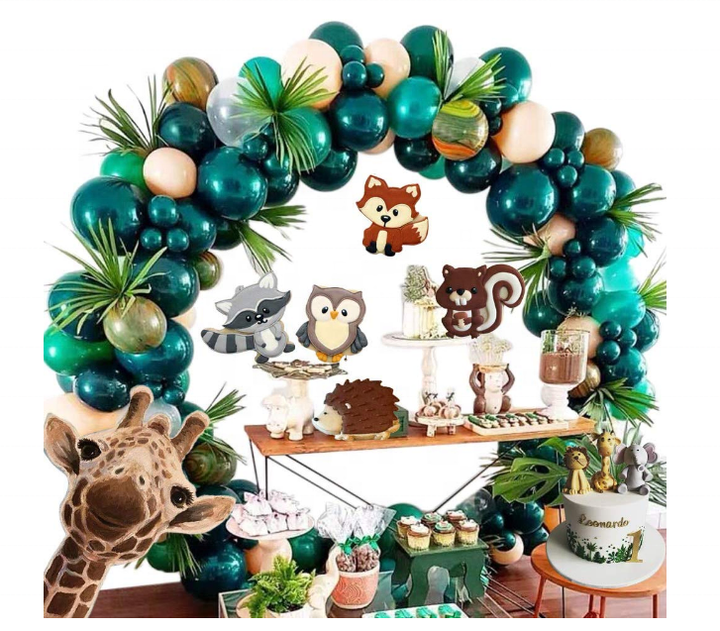Forest theme party decorations green transparent balloon garland 