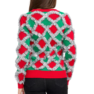 Cardigan personnalisé pulls <span class=keywords><strong>de</strong></span> Noël moches pour femmes Cardigan classique rouge vert avec bandes <span class=keywords><strong>de</strong></span> clinquant blanc Cardigan fantaisie <span class=keywords><strong>de</strong></span> vacances - Product Image 2