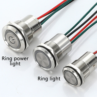 Interrupteur à bouton-poussoir étanche IP67 plat et rond 12V 24V rouge vert marche/arrêt 19mm 10A avec câblage à colle intégrée