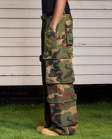 Pantalon Cargo Homme Personnalisé, Long, en Sergé de Coton Imprimé, Ample, à Jambes Larges, Style Charpentier, Utilitaire, Tactique, Camouflage