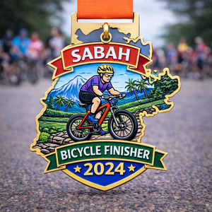 Medaglia Personalizzata all'Ingrosso per Triathlon e Ciclismo, Metallica e Resistente, con Nastro - Product Image 2