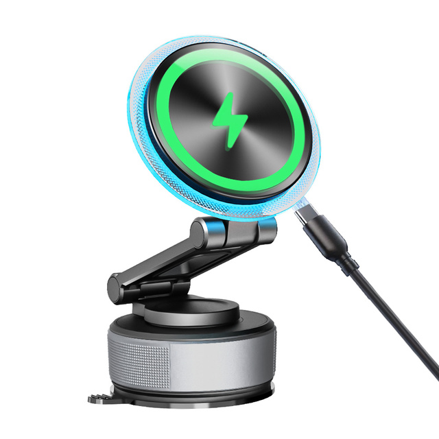 15W Fast Charging Wireless Car Mount Charger with Vacuum Suction Cup 360° Adjustable Magnetic Phone Holders for iPhone Android