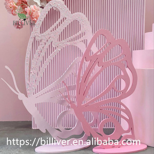Perlengkapan Pernikahan Ulang Tahun Pengantin Premium Lengkungan Bunga Ungu Papan Latar Belakang PVC Desain Riak Pink dan Biru yang Dapat Disesuaikan - Product Image 6