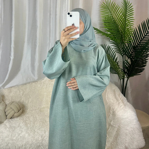 EID <span class=keywords><strong>Abaya</strong></span> cerrada de lino personalizada para mujer Diseño de Dubái transpirable con impresión en relieve MOQ bajo para estaciones de primavera y otoño - Product Image 3