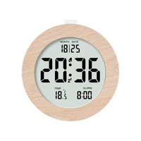 Huuang jam Alarm kayu Skandinavia, layar LCD multifungsi 2106 dengan Monitor kelembaban temperatur untuk rumah kantor