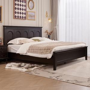 Stile antico francese 1.8m letto matrimoniale semplice retrò letto di nozze con fiore di pesco legno massello affumicato moderno Design morbido - Product Image 1