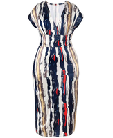 Robe crayon moulante pour femme et robe midi à imprimé col en V, taille haute naturelle, ourlet droit, robe de cocktail d'été