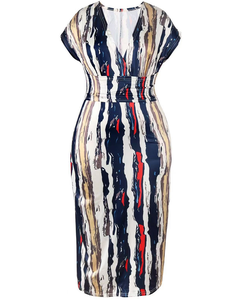 Abito Aderente da Donna e Abito Midi Stampato con Scollo a V, Vita Alta Naturale, Orlo Dritto, per Cocktail Party Estivo - Product Image 3