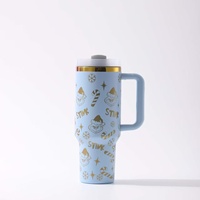 Nouveau produit transfrontalier : Tasse Bingba 40oz en acier inoxydable 304, motif dessin animé, avec poignée, grande capacité, pour voiture, maintien au chaud 6-12 heures