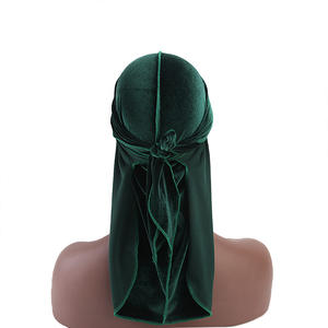 Petits accessoires de cheveux de mode quantité minimale de commande Green Doo Rags Unisex Velvet <span class=keywords><strong>Durag</strong></span> extra Long Straps 360 Waves Du Rag Custom Design <span class=keywords><strong>Durag</strong></span> - Product Image 5