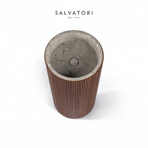 Salvatatori Adda moderno lavello Freestanding in legno a costolute Design pietra naturale e materiale in resina per uso bagno o Hotel - Product Image 1