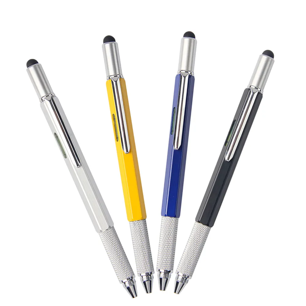 مستوى الكحول حاكم قلم باللمس مفك أداة القلم القلم 6 في 1 متعددة الوظائف قلم حبر جاف معدني القلم للترقية