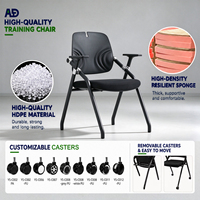 Chaise de formation ergonomique pliable avec tablette d'écriture, dossier en maille respirante, empilable, structure métallique, pour l'école et les conférences