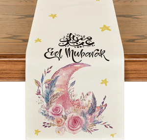 Fiori <span class=keywords><strong>rosa</strong></span> luna stelle Ramadan Eid Runner da tavolo stagionale vacanze estive <span class=keywords><strong>cucina</strong></span> tavolo da pranzo Runner per la decorazione della festa di casa - Product Image 1