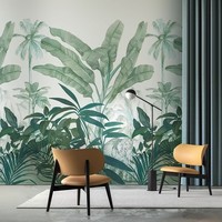 Mural Dinding Botani Daun Pisang Tropis Modern Berwarna-warni Latar Belakang Hijau Tua Ukuran Dapat Disesuaikan untuk Rumah Kamar Tidur Kafe