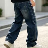 Jeans à jambe droite, denim délavé et teint, style rétro, déchiré, décontracté, pour tous les jours, grandes tailles, jeans pour hommes, LOGO personnalisé