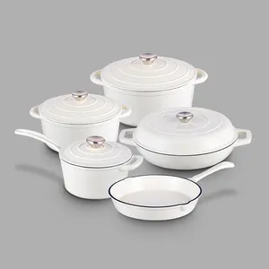 Bright Houseware White Cookware Set 2023 Hot Style Cast Iron Pots and Pans White Enamel Cast Iron Cookware Set with Low MOQ