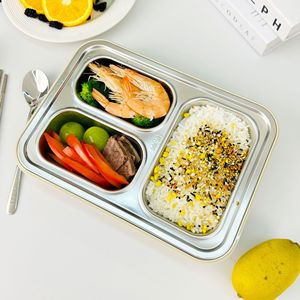 Three Compartment <b>Lunch</b> <b>Box</b> 1-2L <b>Microwaveable</b> Portable Stainless Steel Food Container For Office And Students - Product Image 3