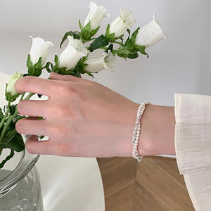 <span class=keywords><strong>Collier</strong></span> double couche torsadé en argent écrasé <span class=keywords><strong>et</strong></span> perles brillantes Boho Minimalist Vintage Elegant Delicacy Jewelry Sets for Women - Product Image 3