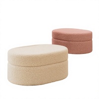 Banc ottoman rond en laine d'agneau rembourré avec couvercle de rangement pour chambre, entrée et salon - Vente en gros