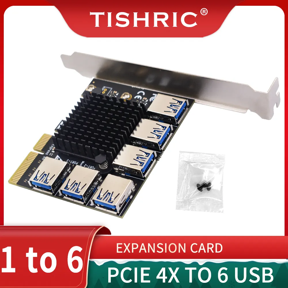 TISHRIC PCIE 4X to 6 USB Port Express Slot Adapter Card 4x 8x 16x USB 3.0 Multiplier Hub Expansion Adapter-Computer Accessories