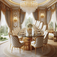 Table et chaises de salle à manger de style palais français, table à manger avec plateau en marbre, ensemble de table à manger 10 places, luxe, multifonctionnel