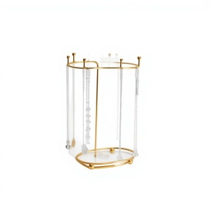 Support de présentation de bijoux rond moderne avec cadre doré et barres verticales pour colliers et chaînes - Product Image 6