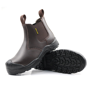 Bottes de sécurité <span class=keywords><strong>Chelsea</strong></span> en cuir véritable imperméables et antistatiques avec embout en acier marron - Product Image 3