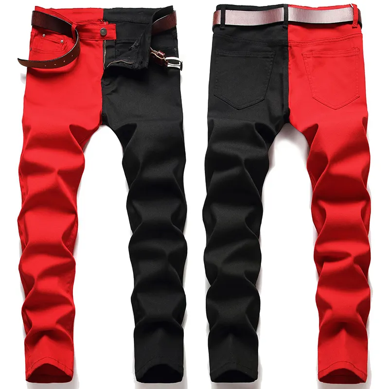 2022 New Autumn Winter Stitching Jeans Men Skinny Pants Men's Color Block Jeans Micro-Elastic Slim-Fit Men's Jeans 6 Colors
