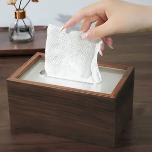 Kotak tisu kayu Walnut alami dekoratif Desktop baru